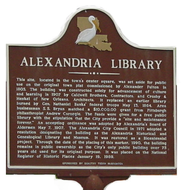 Plaque honoring the Alexandria Public Library, on the National Register of Historic Places